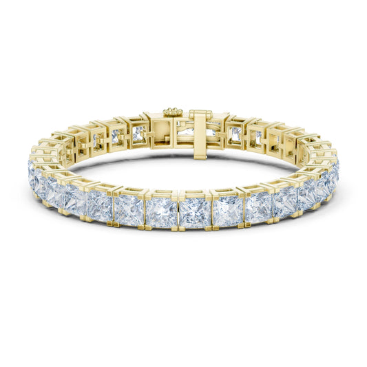 Gold bracelet with moissanite diamond stones on a white background