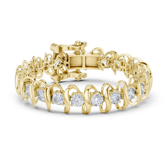 Gold bracelet with moissanite diamond accents on a white background