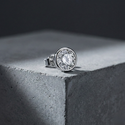 Classic Round Bezel Silver Stud For Men (1 PC ONLY)