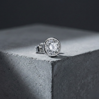 Classic Round Bezel Silver Stud For Men (1 PC ONLY)