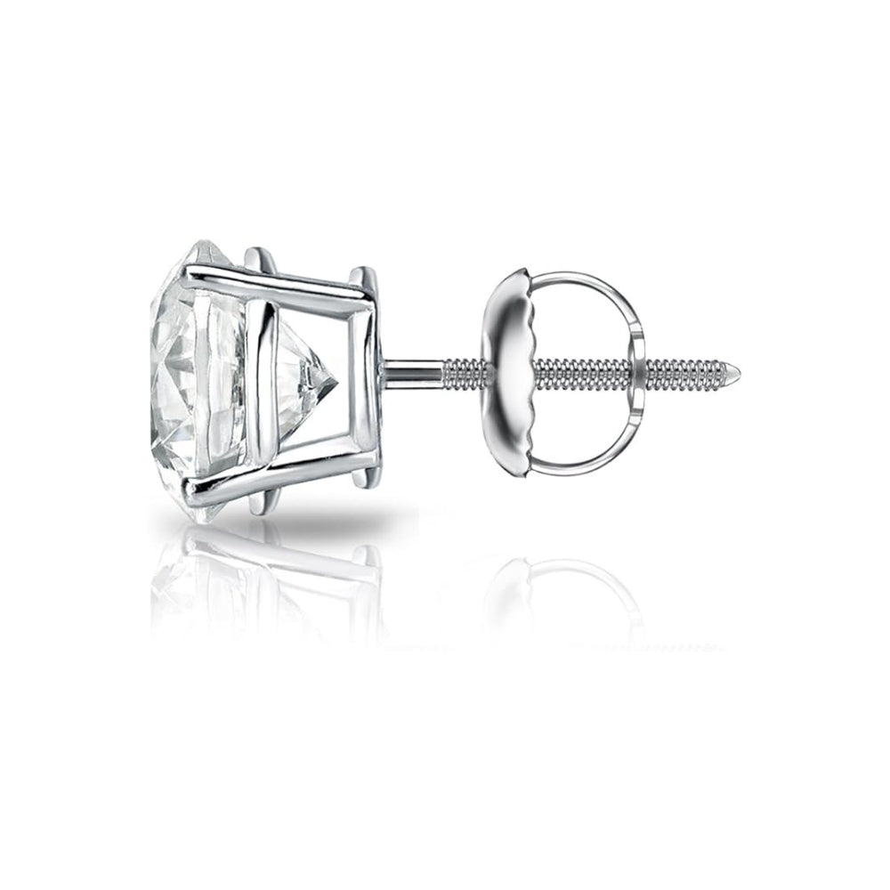 Round Solitaire  Sterling Silver CZ Ear Stud For Him (1 Pc Only)