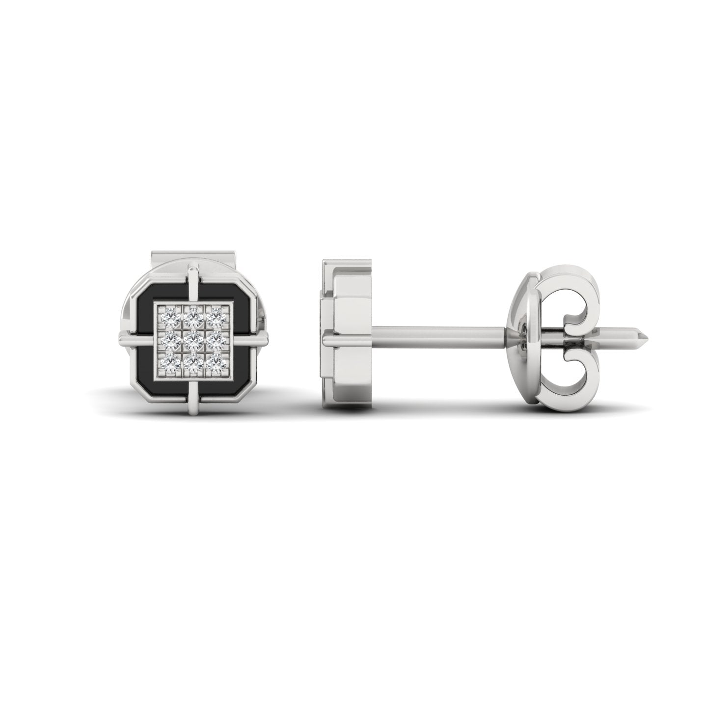 Square SIlver earring for men front and side angle