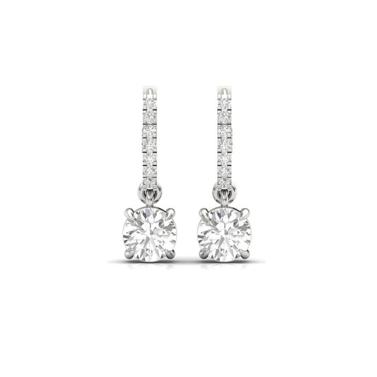 Solitaire Dangling Hoop Sterling Silver Earrings for Her