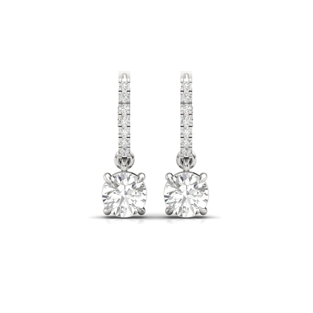Solitaire Dangling Hoop Sterling Silver Earrings for Her