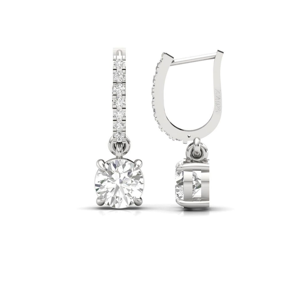 Solitaire Dangling Hoop Sterling Silver Earrings for Her
