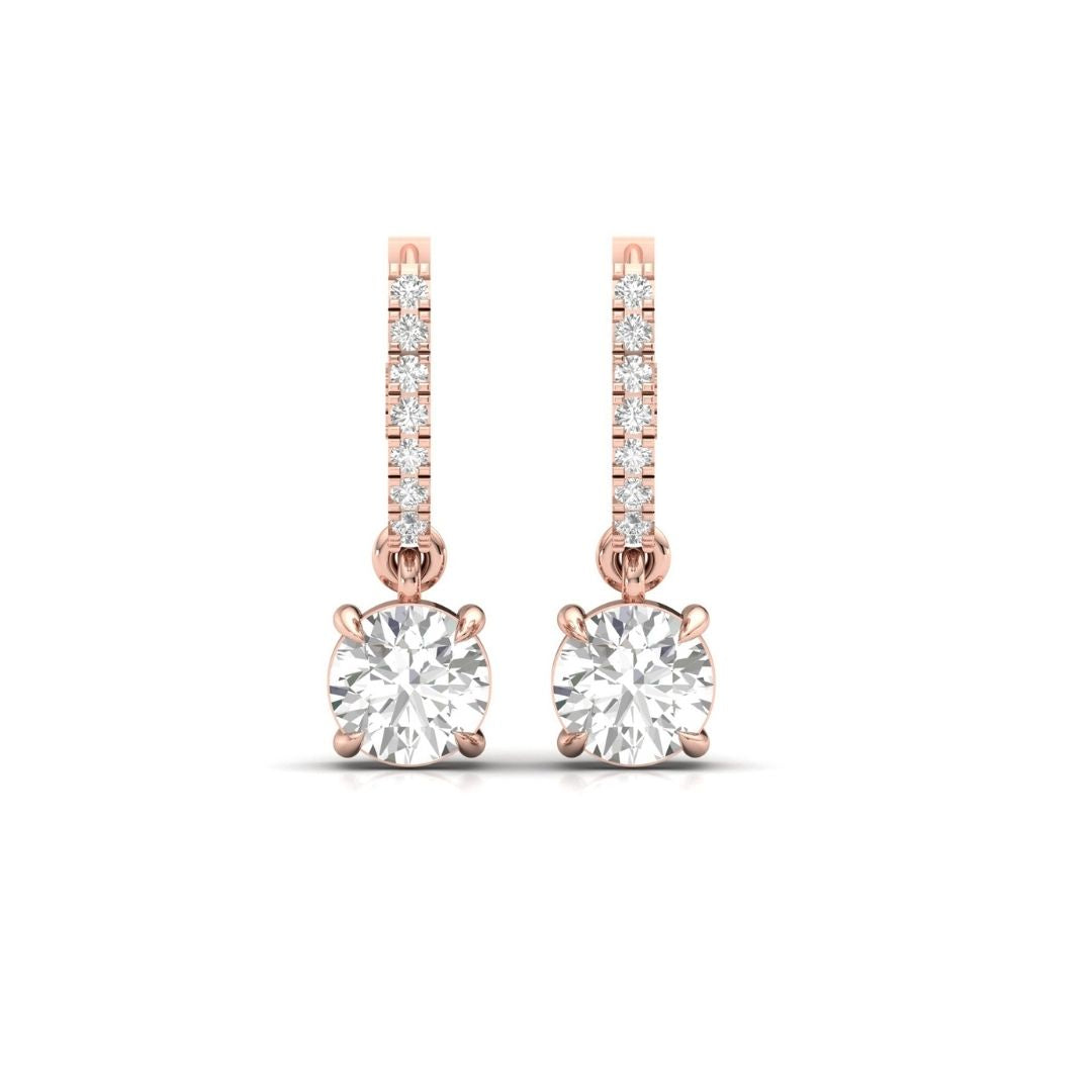 Solitaire Dangling Hoop Sterling Silver Earrings for Her