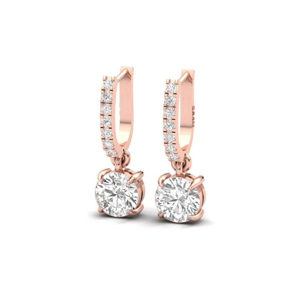 Solitaire Dangling Hoop Sterling Silver Earrings for Her