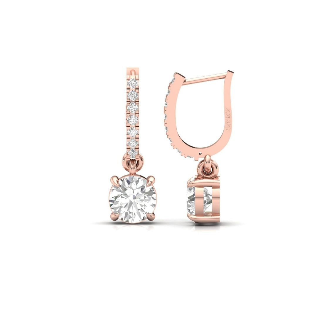 Solitaire Dangling Hoop Sterling Silver Earrings for Her