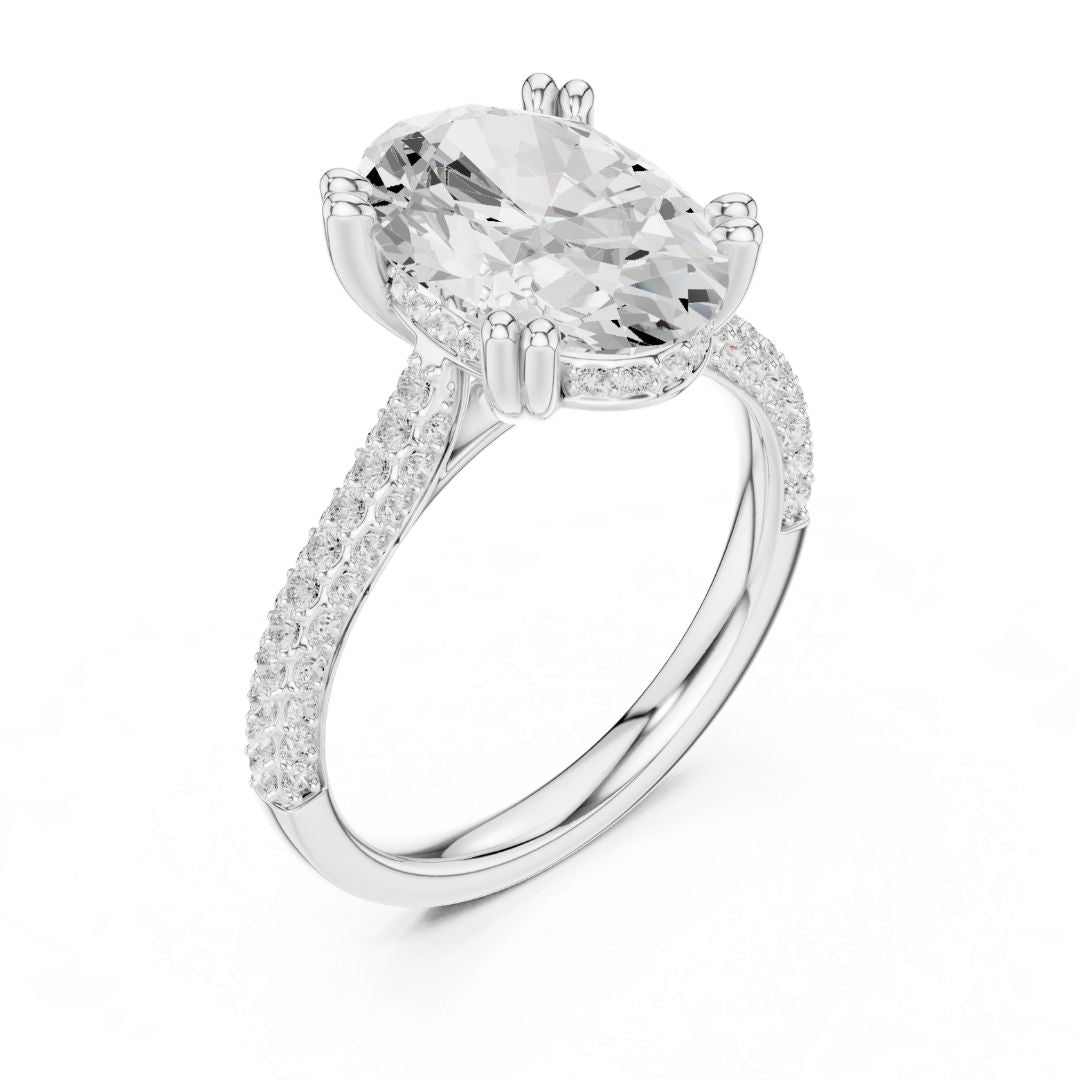 moissanite Diamond ring with a large central gemstone on a white background