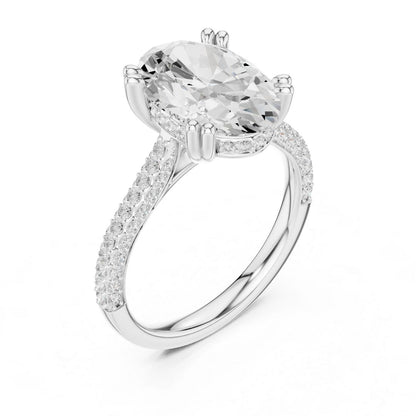moissanite Diamond ring with a large central gemstone on a white background