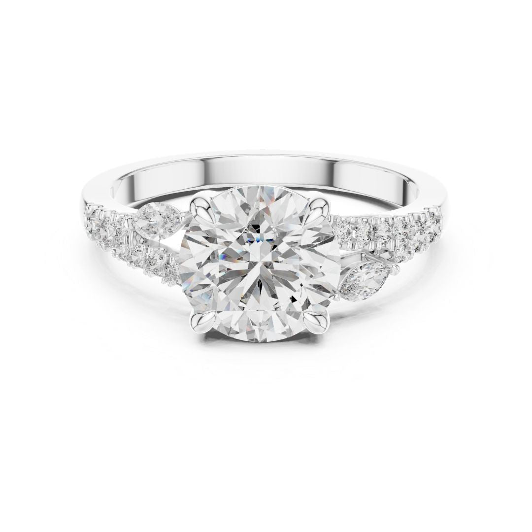 moissanite Diamond ring with a white gemstone on a white background