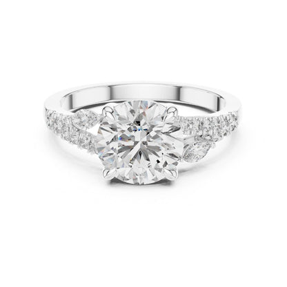 moissanite Diamond ring with a white gemstone on a white background
