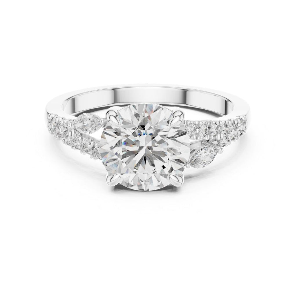 moissanite Diamond ring with a white gemstone on a white background