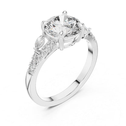 moissanite Diamond ring with a large central gemstone and smaller stones on a white background