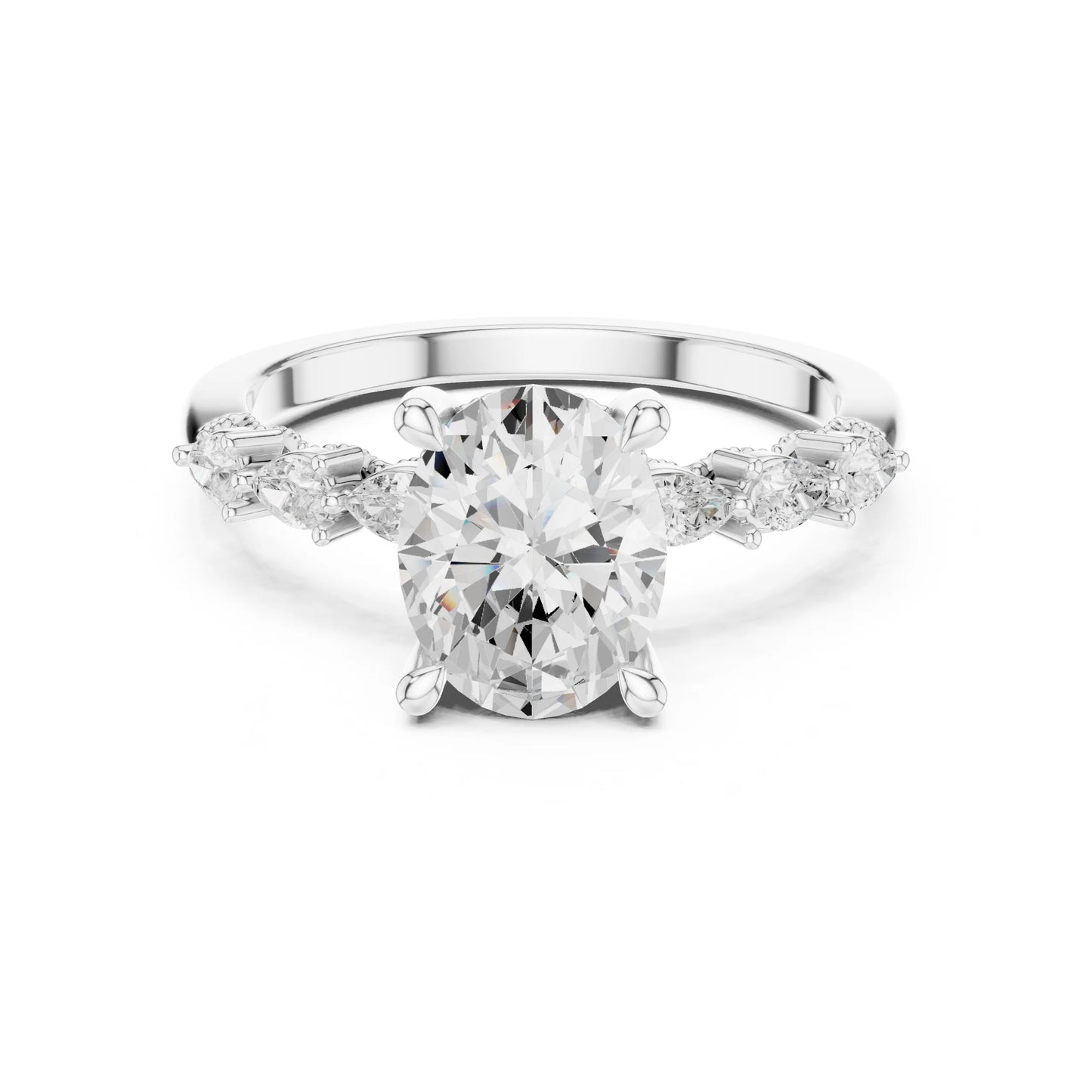 moissanite Diamond ring with a white gemstone on a white background