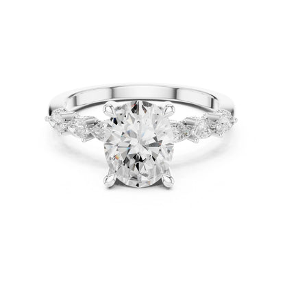 moissanite Diamond ring with a white gemstone on a white background