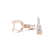 Load image into Gallery viewer, Rose gold earrings with moissanite diamond accents on a white background