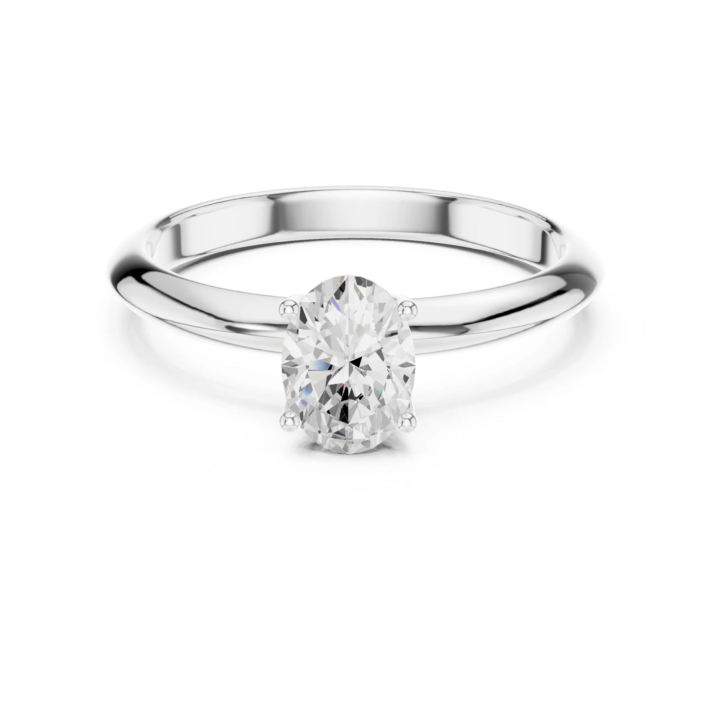 Silver ring with a moissanite diamond on a white background