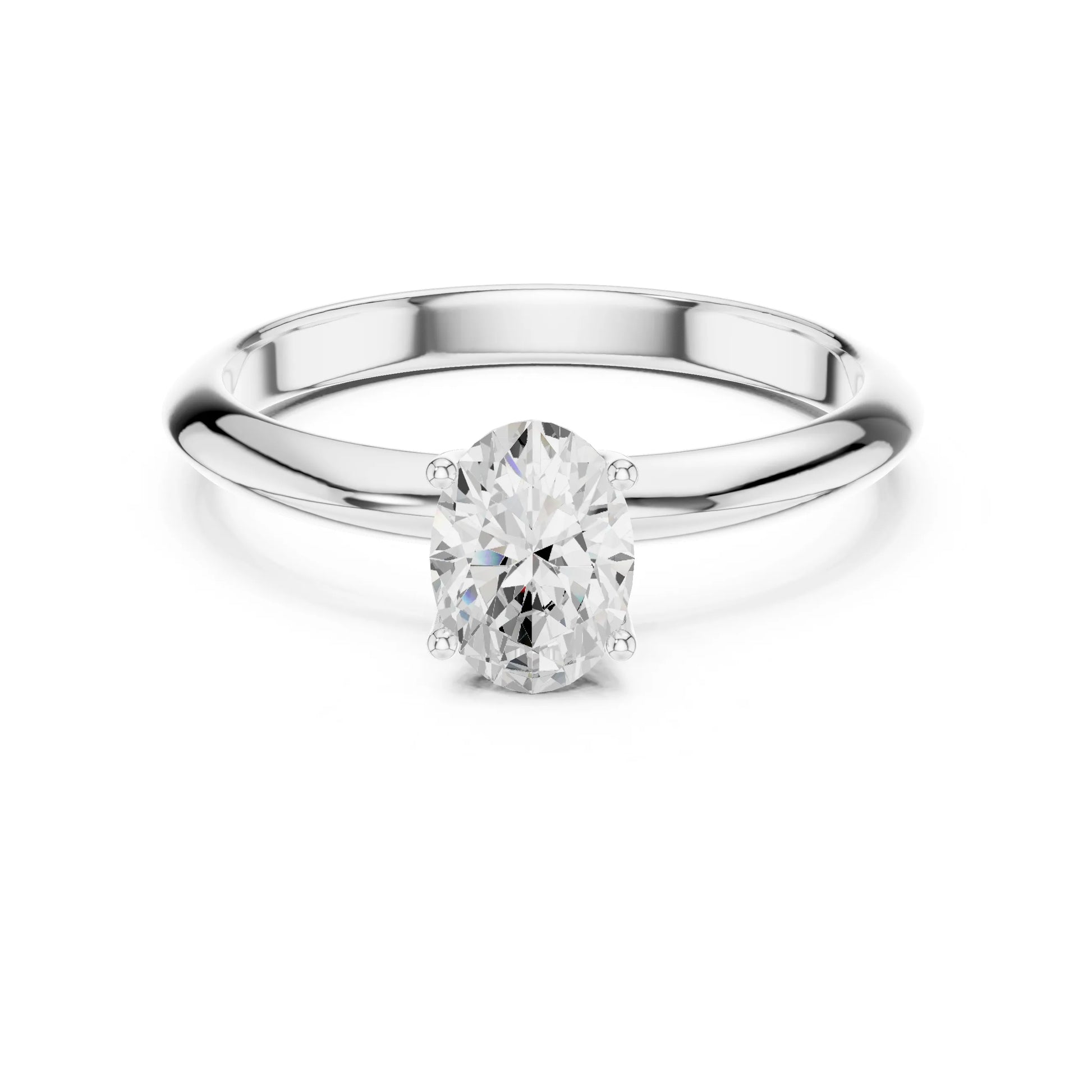 Silver ring with a moissanite diamond on a white background