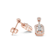 Load image into Gallery viewer, Rose gold earrings with moissanite diamond accents on a white background