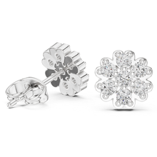 Load image into Gallery viewer, Silver snowflake moissanite diamond earrings on a white background