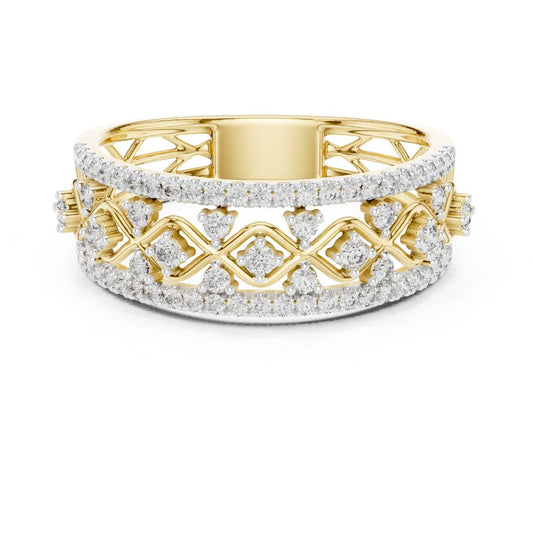 Gold and moissanite diamond ring on a white background