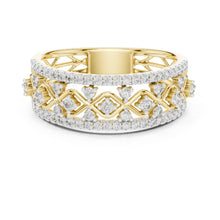 Load image into Gallery viewer, Gold and moissanite diamond ring on a white background