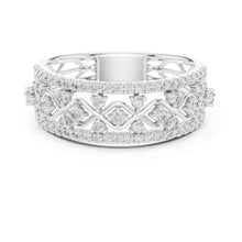 Load image into Gallery viewer, Silver moissanite diamond ring with intricate design on a white background