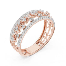 Load image into Gallery viewer, Rose gold ring with moissanite diamond accents on a white background