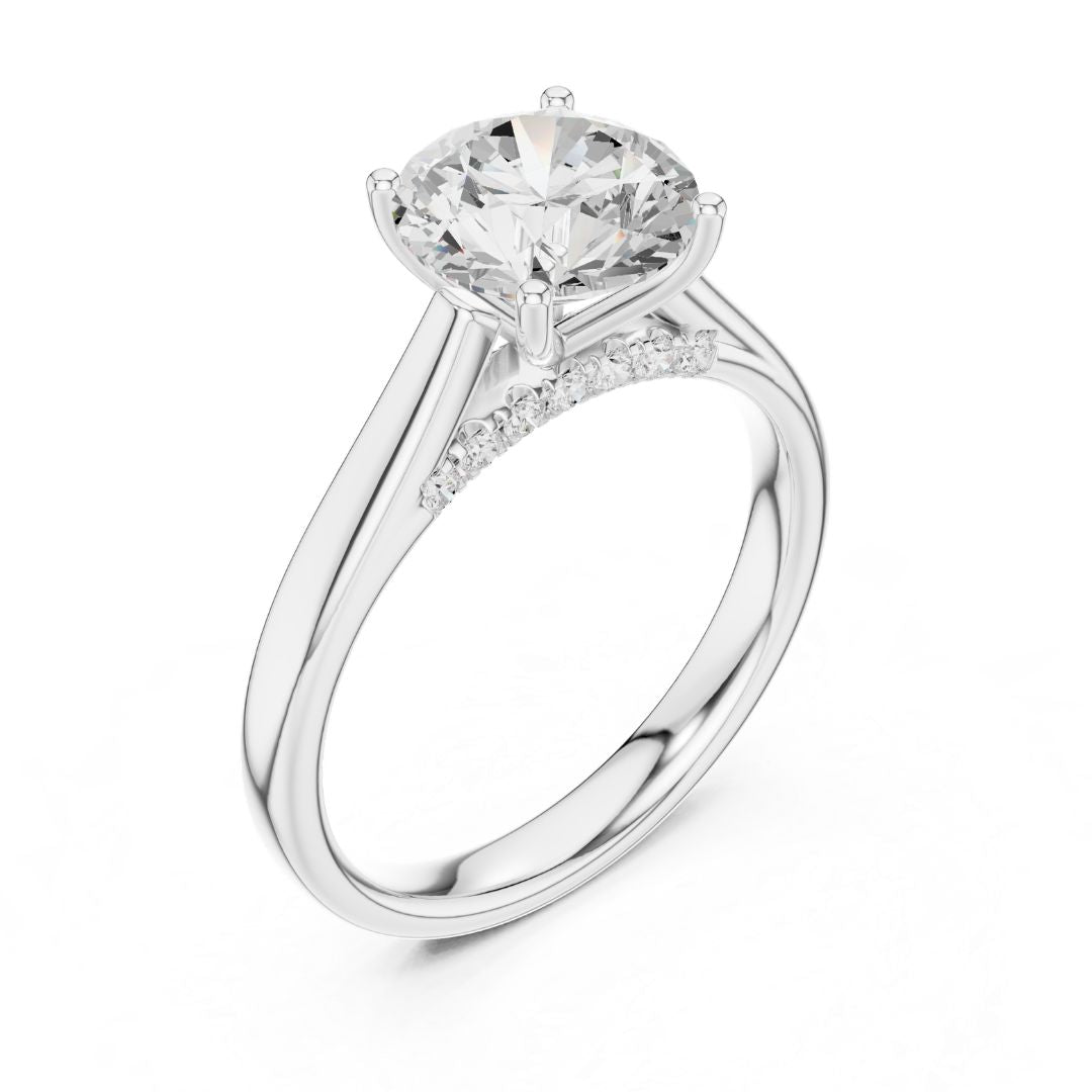 moissanite Diamond ring with a clear gemstone on a white background