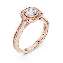 Load image into Gallery viewer, Rose gold ring with a moissanite diamond on a white background