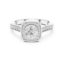 Load image into Gallery viewer, Silver ring with a moissanite diamond on a white background