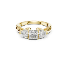 Load image into Gallery viewer, Gold ring with three Moissanite diamonds on a white background