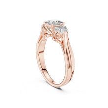Load image into Gallery viewer, Rose gold ring with 3 Moissanite diamonds on a white background