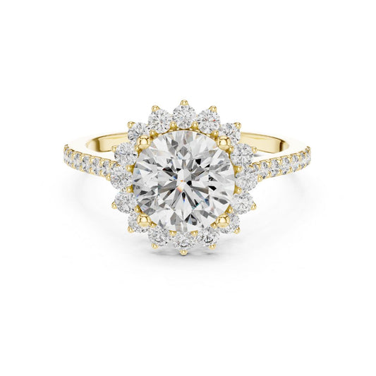 Gold and moissanite  diamond ring on a white background