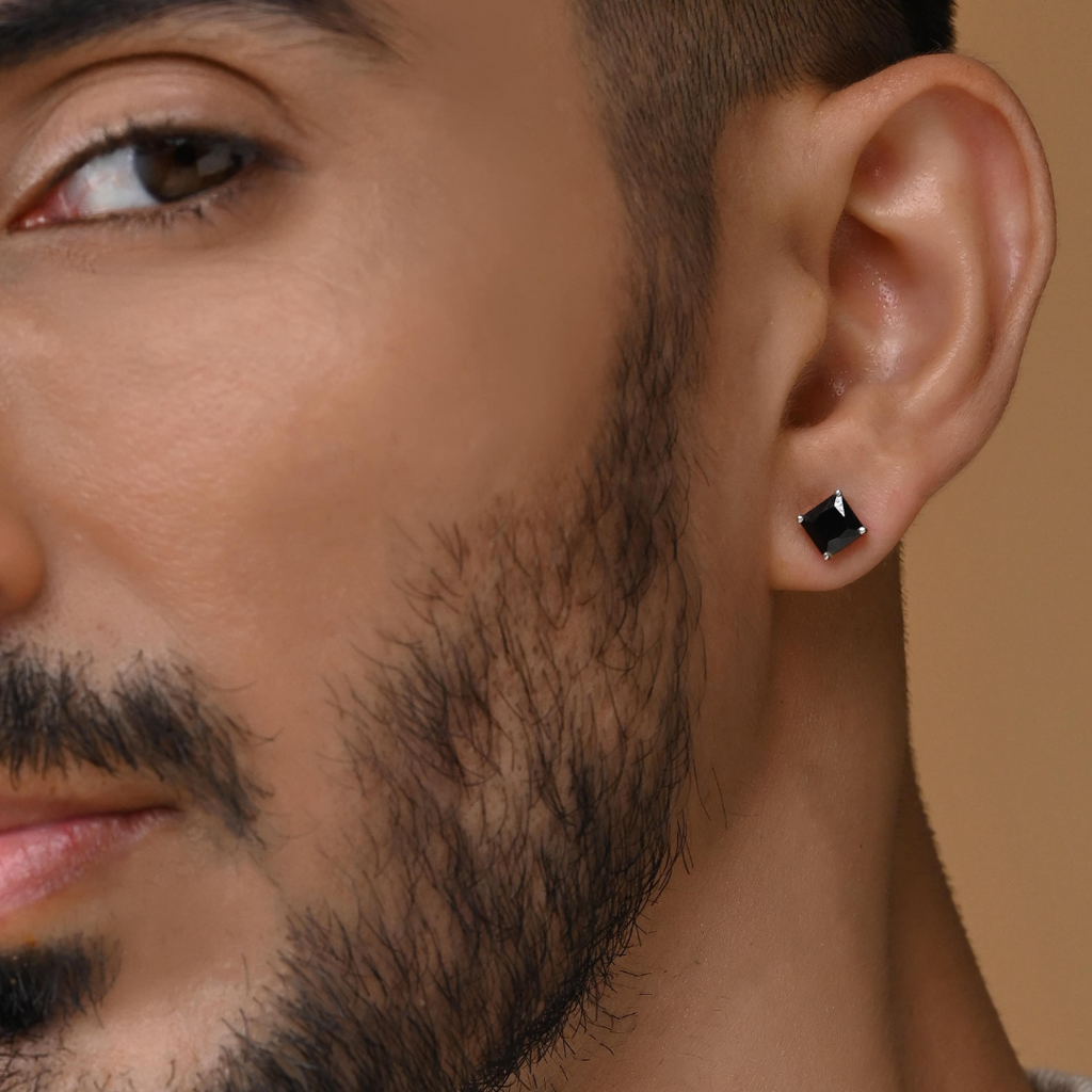 Buy Black Square Silver Stud for Men Online Zevar Amaze Zevar