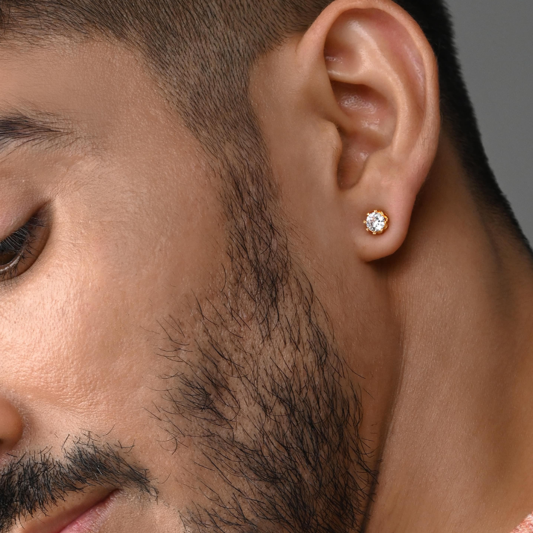 Round Crown Silver Stud for Men (1 PC ONLY)