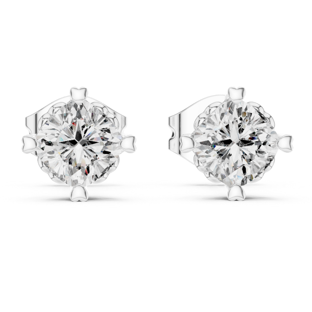 Pair of moissanite diamond stud earrings on a white background