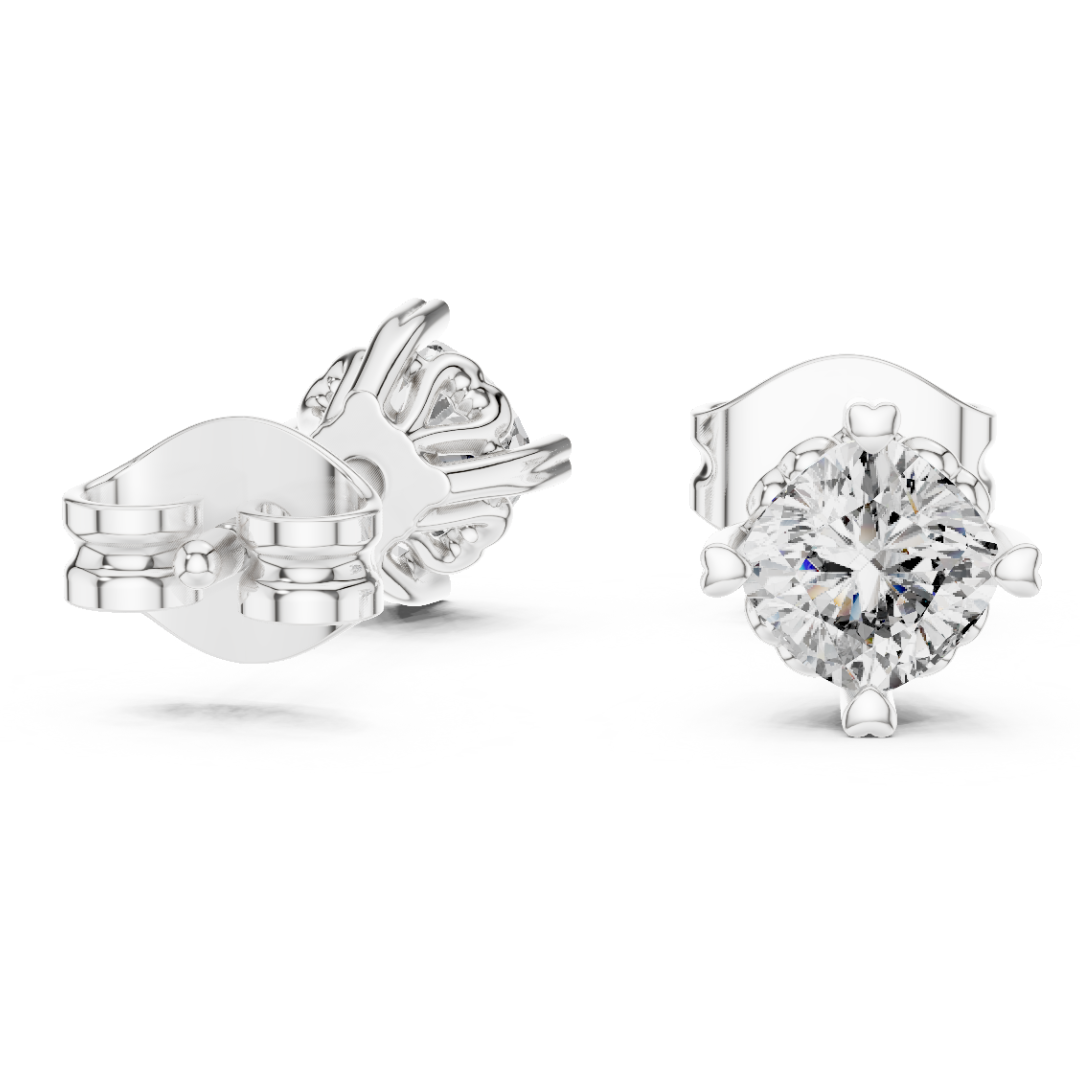 Pair of moissanite diamond stud earrings on a white background