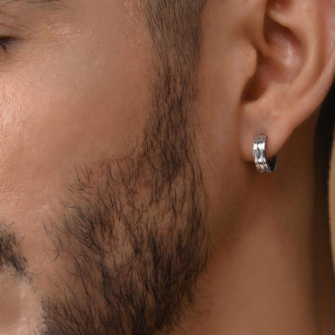 Doto Silver Hoop Earrings For Men (1 PC ONLY)