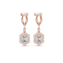 Load image into Gallery viewer, Rose gold moissanite diamond earrings with clear gemstones on a white background