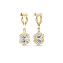Load image into Gallery viewer, Gold earrings with clear moissanite  gemstones on a white background
