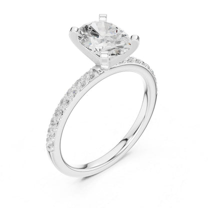 moissanite Diamond ring with a large central gemstone and smaller stones on the band against a white background