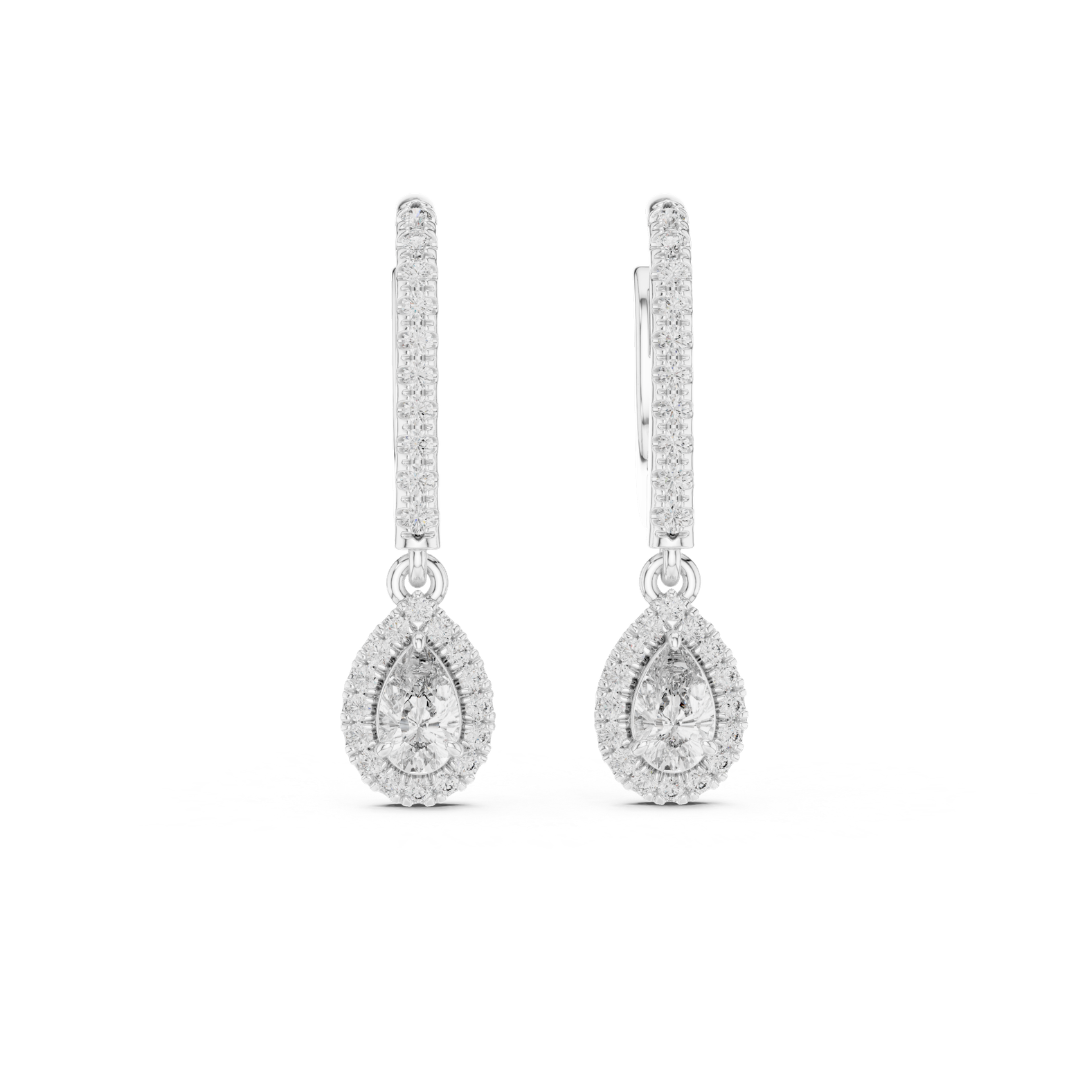 Pair of Moissanite diamond earrings on a white background