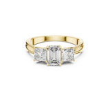 Elara Trinity Cocktail Moissanite Emerald & Princess Diamond Ring for Her
