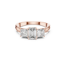 Load image into Gallery viewer, Rose gold ring with emerald-cut moissanite diamond on a white background