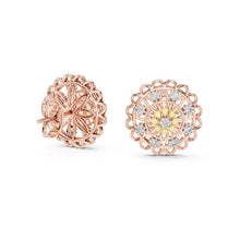 Load image into Gallery viewer, Rose gold earrings with intricate moissanite designs on a white background