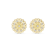 Load image into Gallery viewer, Rose gold earrings with yellow and moissanite clear gemstones on a white background