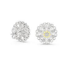 Load image into Gallery viewer, Pair of moissanite silver earrings with intricate designs on a white background