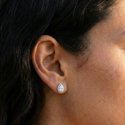 Teardrop Halo Sterling Silver Earrings for Her